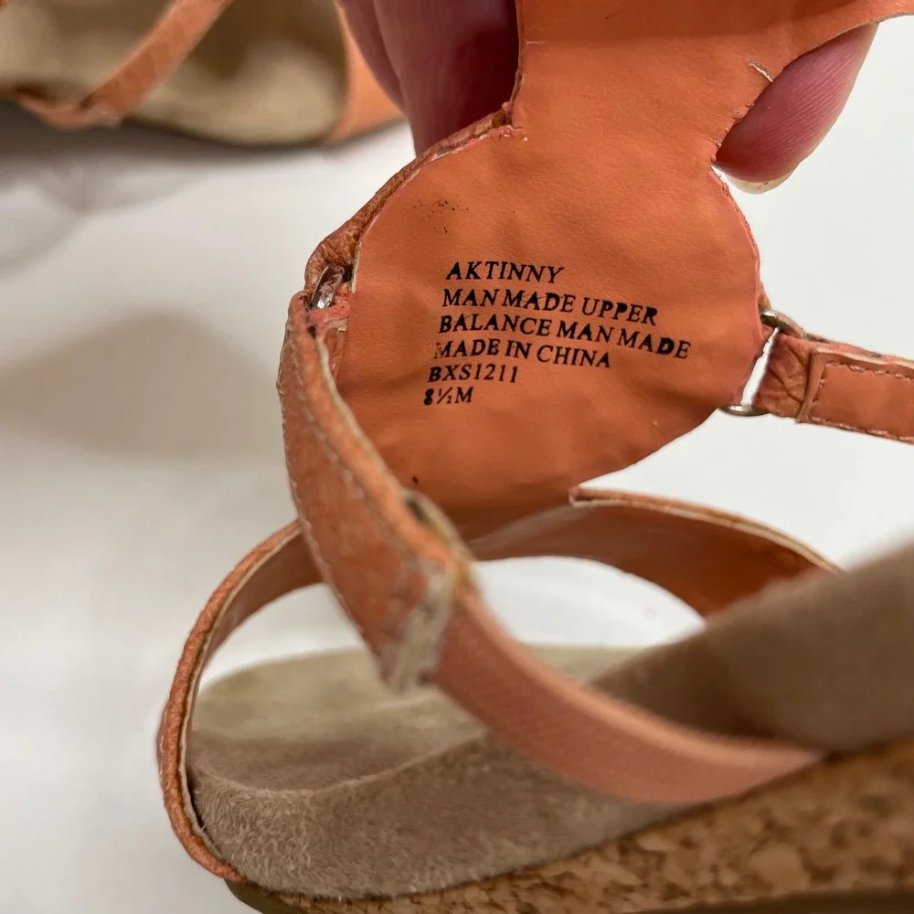 AK Anne Klein Aktinny iflex Orange Beaded Floral Wedge Sandal 8.5M Boho Festival